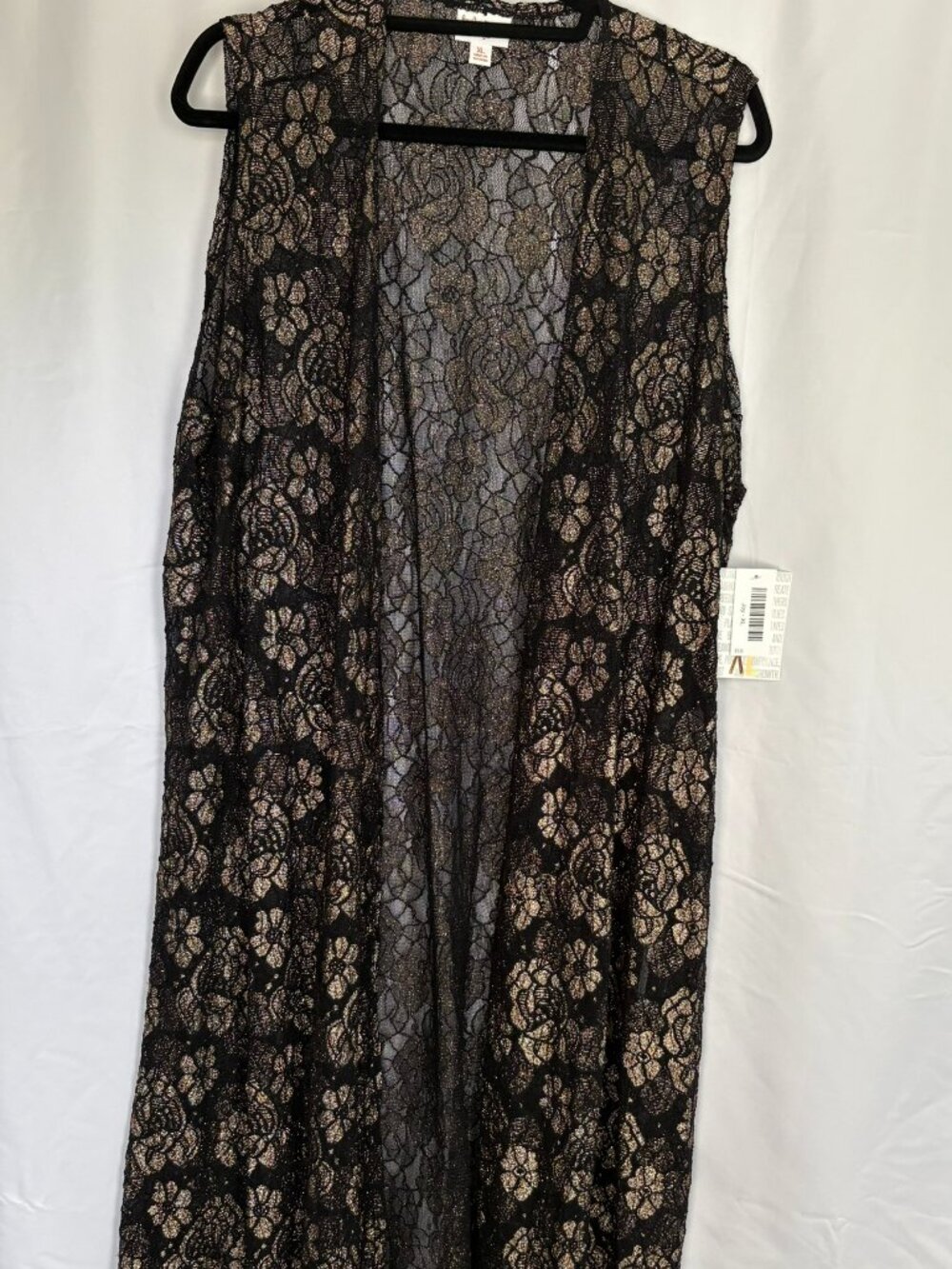 LuLaRoe Joy XL Black Gold Rose Shimmer Elegant Vest NWT